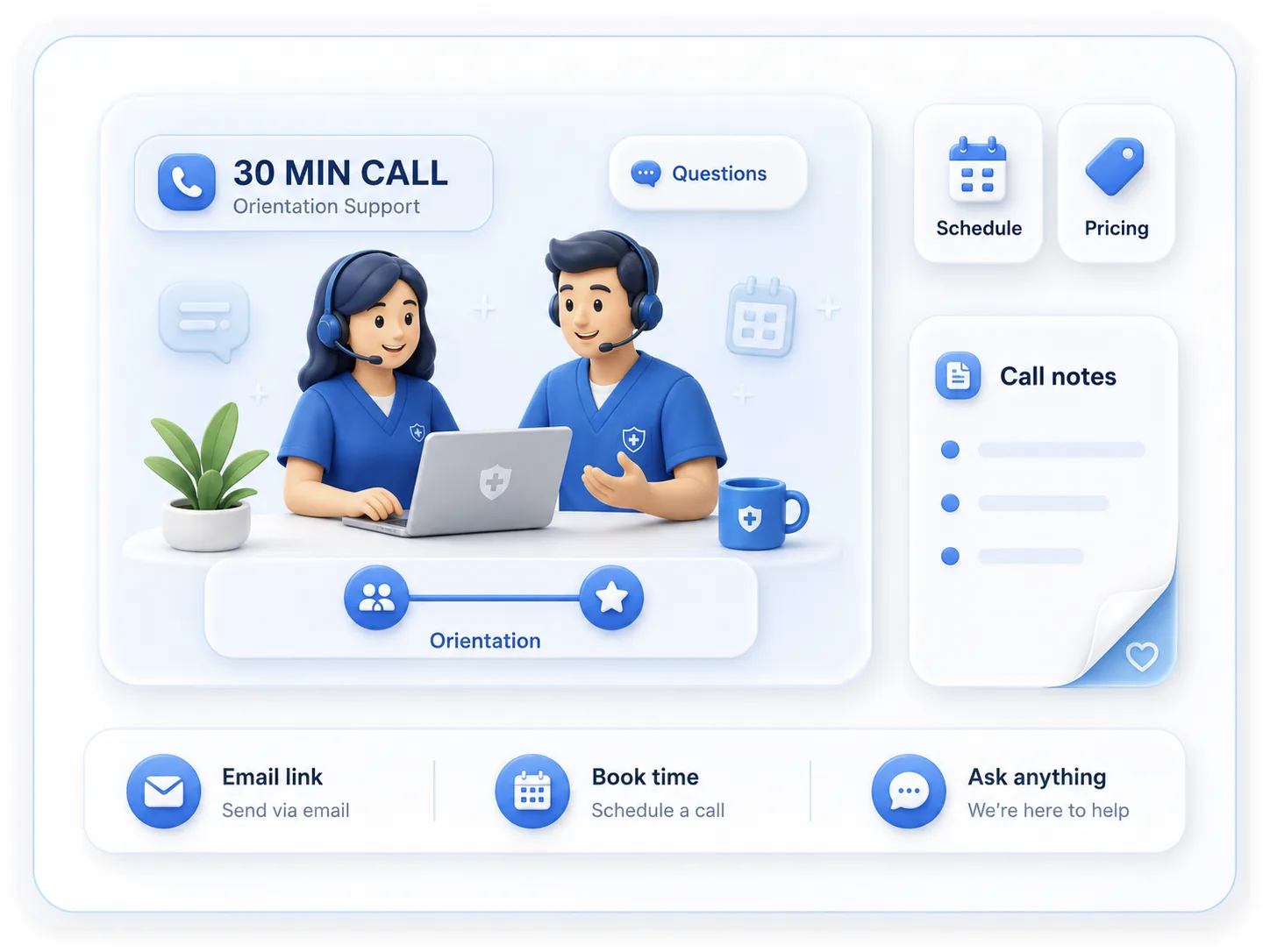 Illustration of a video orientation call with admissions support